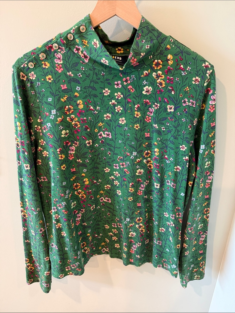 Maeve Green Floral Mock neck Long Sleeve Tee xl